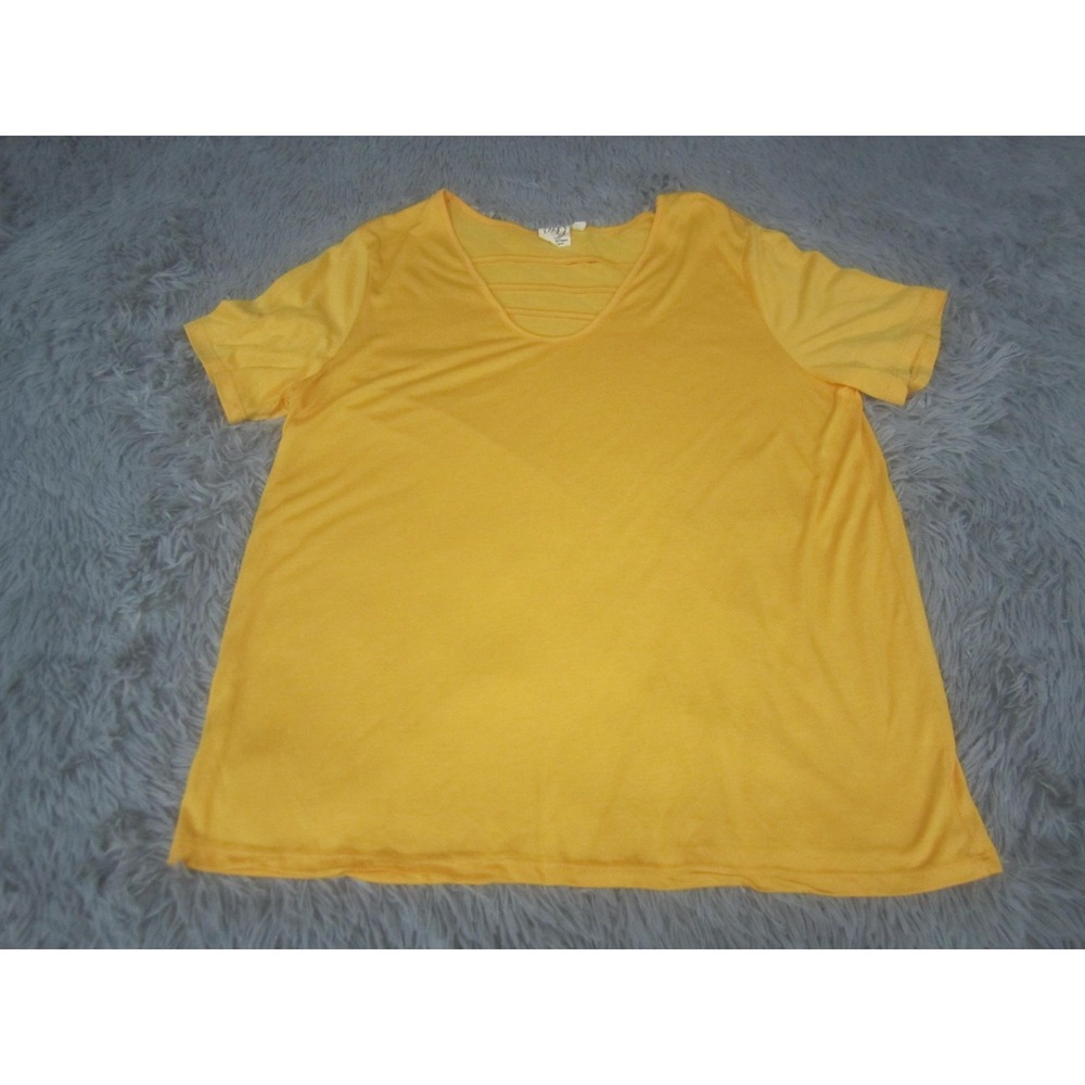 Grace & Emma Shirt Womens XL Yellow Strappy Scoop Neck‎ Short Sleeve Top Casual